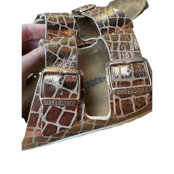 Birkenstock Arizona Gator Gleam Copper Leather Soft Footbed Sandals - M7 / W9 - Picture 7 of 10